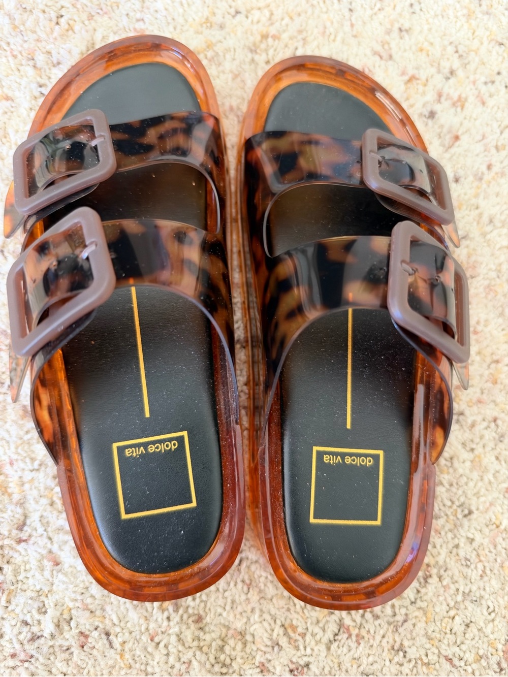 Dolce Vita Women’s Tortoiseshell Buckle Slide Sandals - Brown/Black